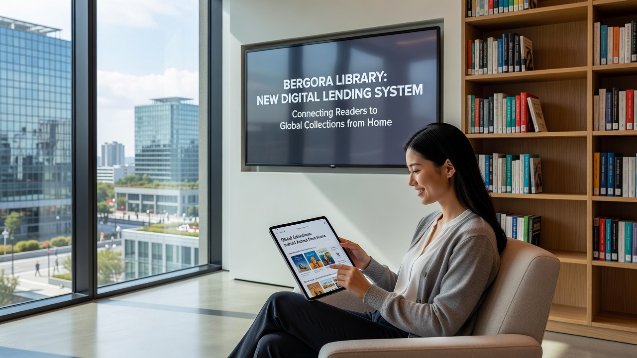 Library patrons using tablets at home to browse the Bergora digital lending platform